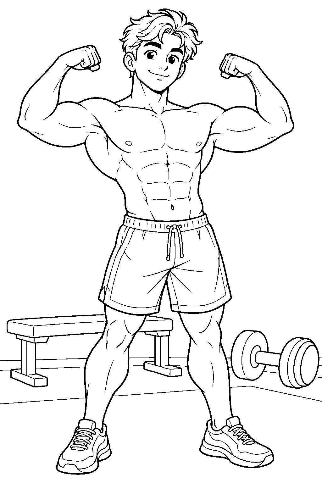 abs saja flexing pose line art