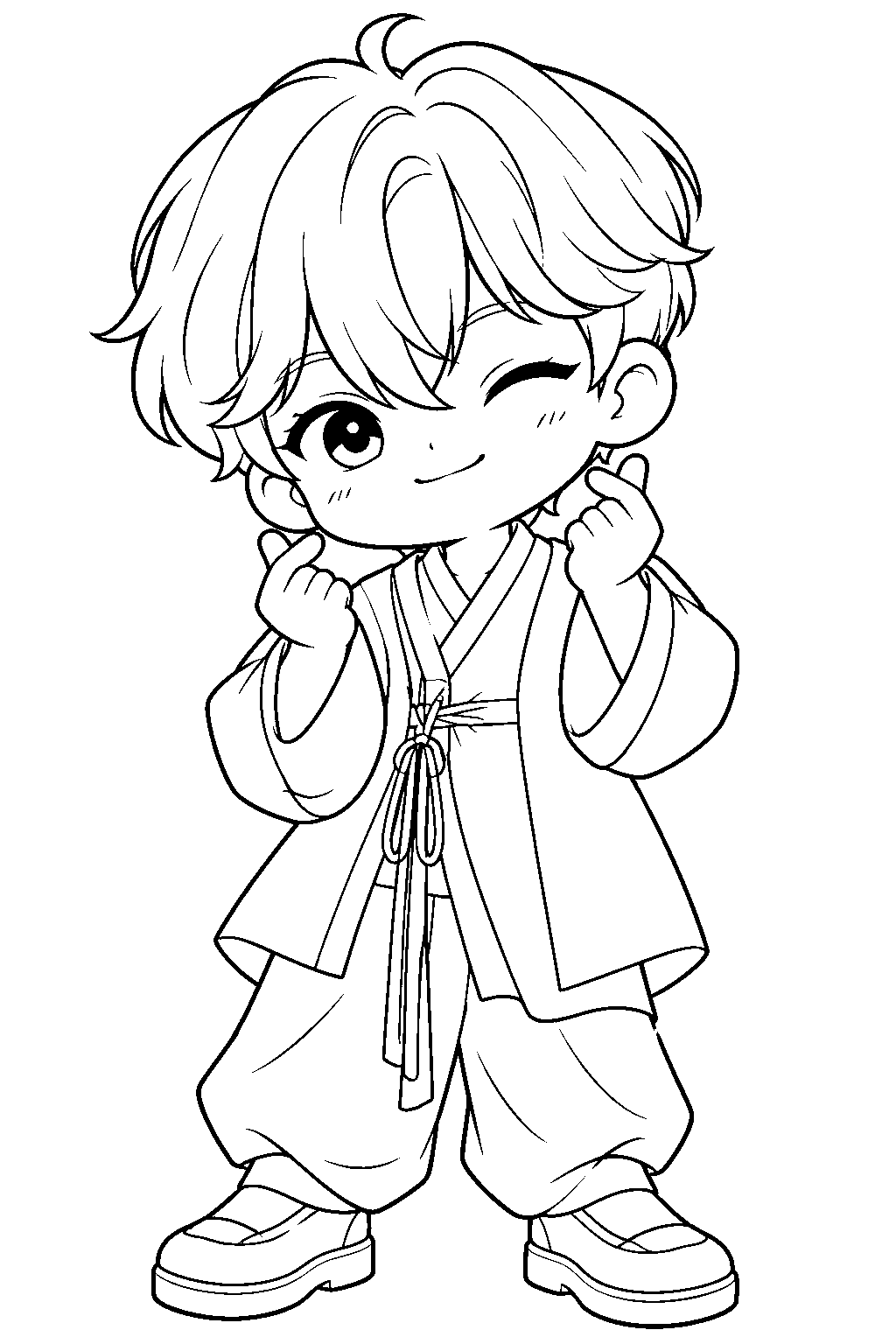baby saja finger heart pose line art