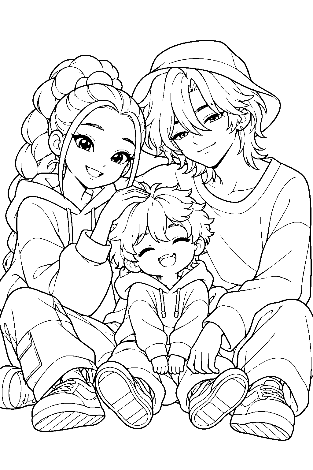 baby saja sitting with zoey and mystery line art