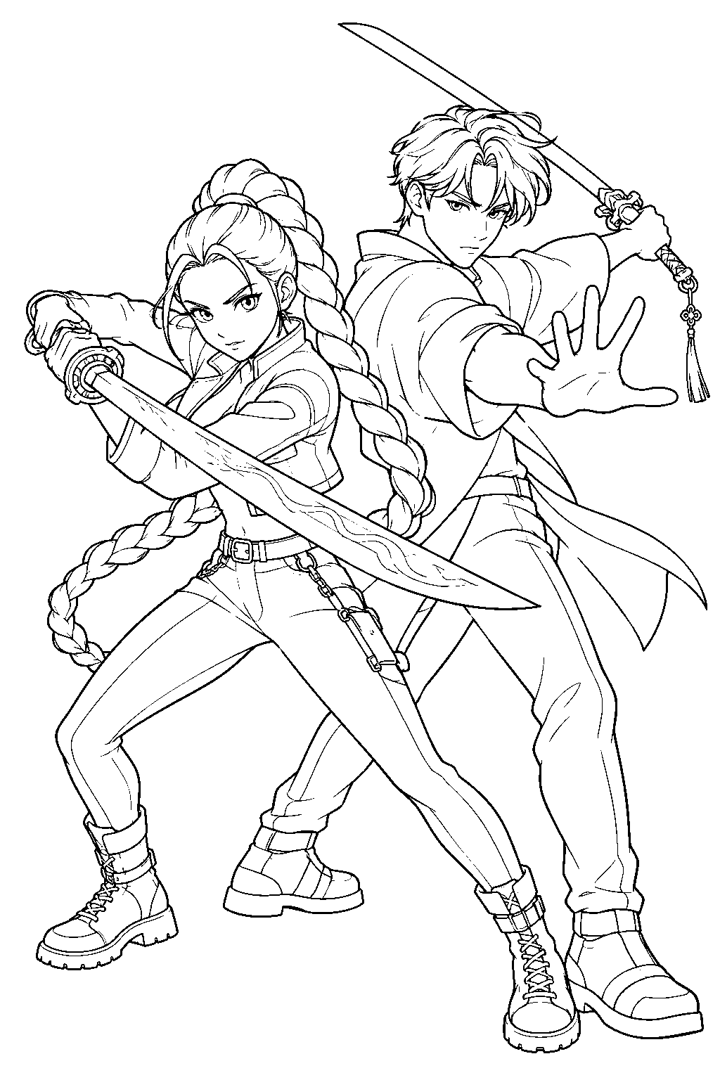 jinu and rumi fighting together line art