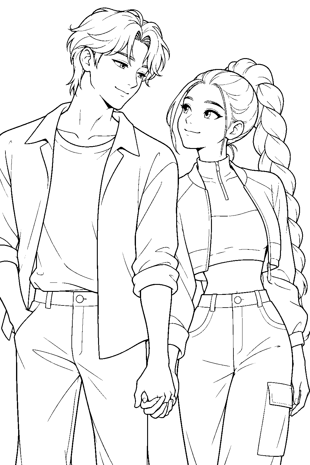 jinu and rumi holding hands line art