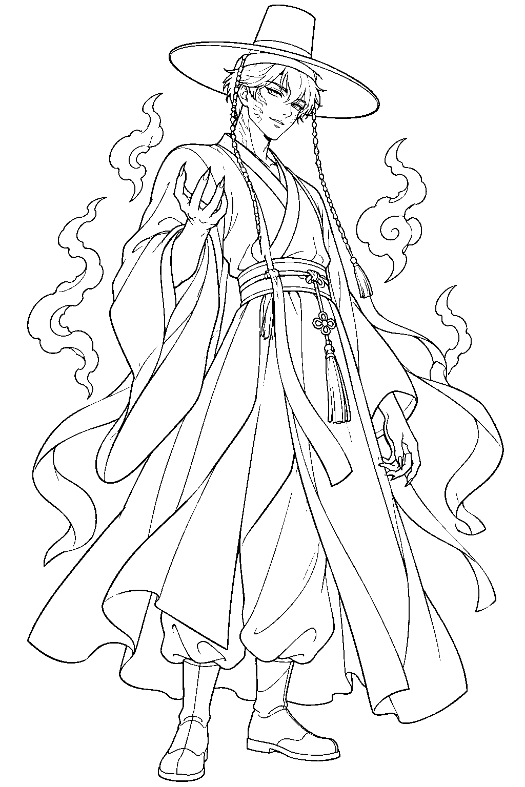 jinu saja boys demon form with korean hat line art
