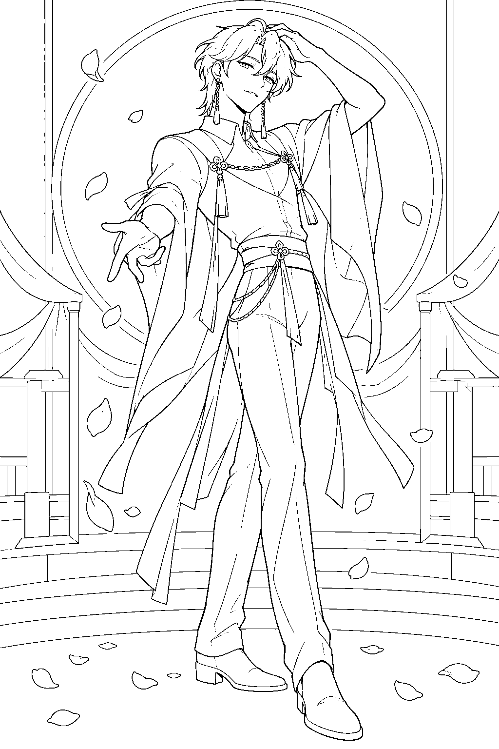 romance saja elegant idol pose line art