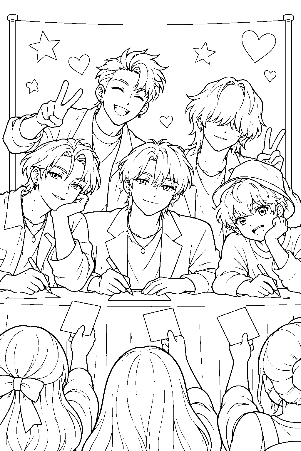 saja boys at an autograph signing line art