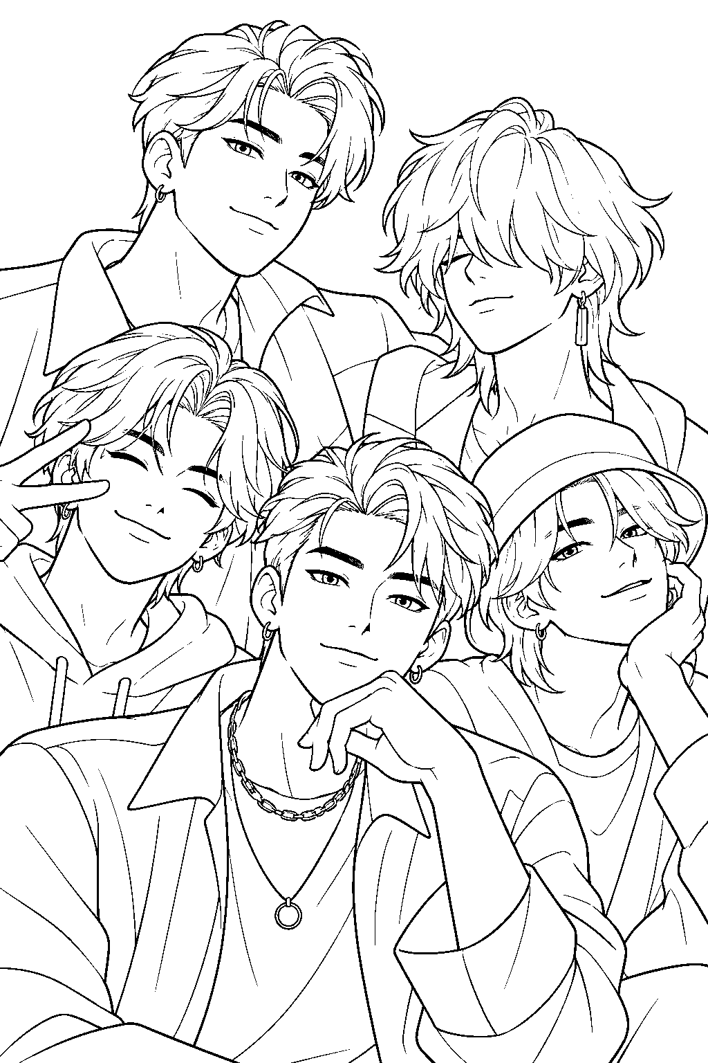 saja boys close up portrait collage line art