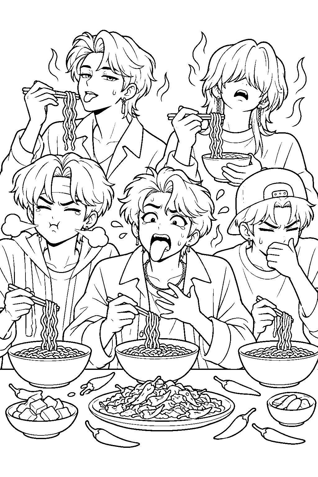 saja boys during the spicy challenge line art