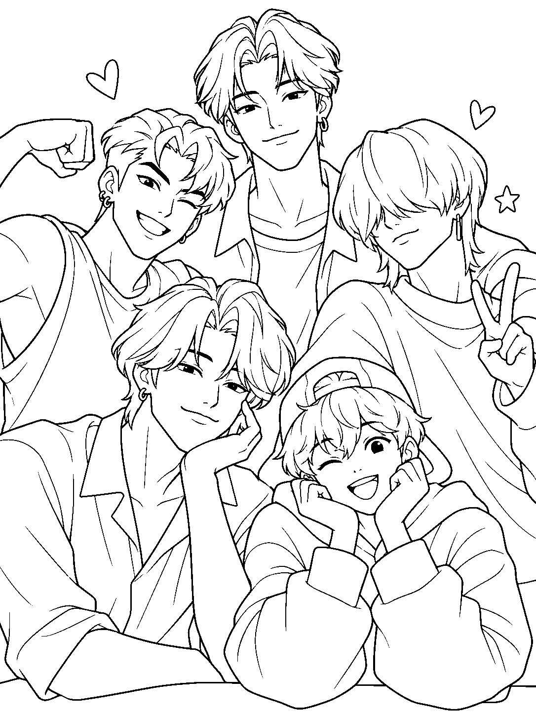 saja boys group portrait with jinu abby mystery romance and baby line art