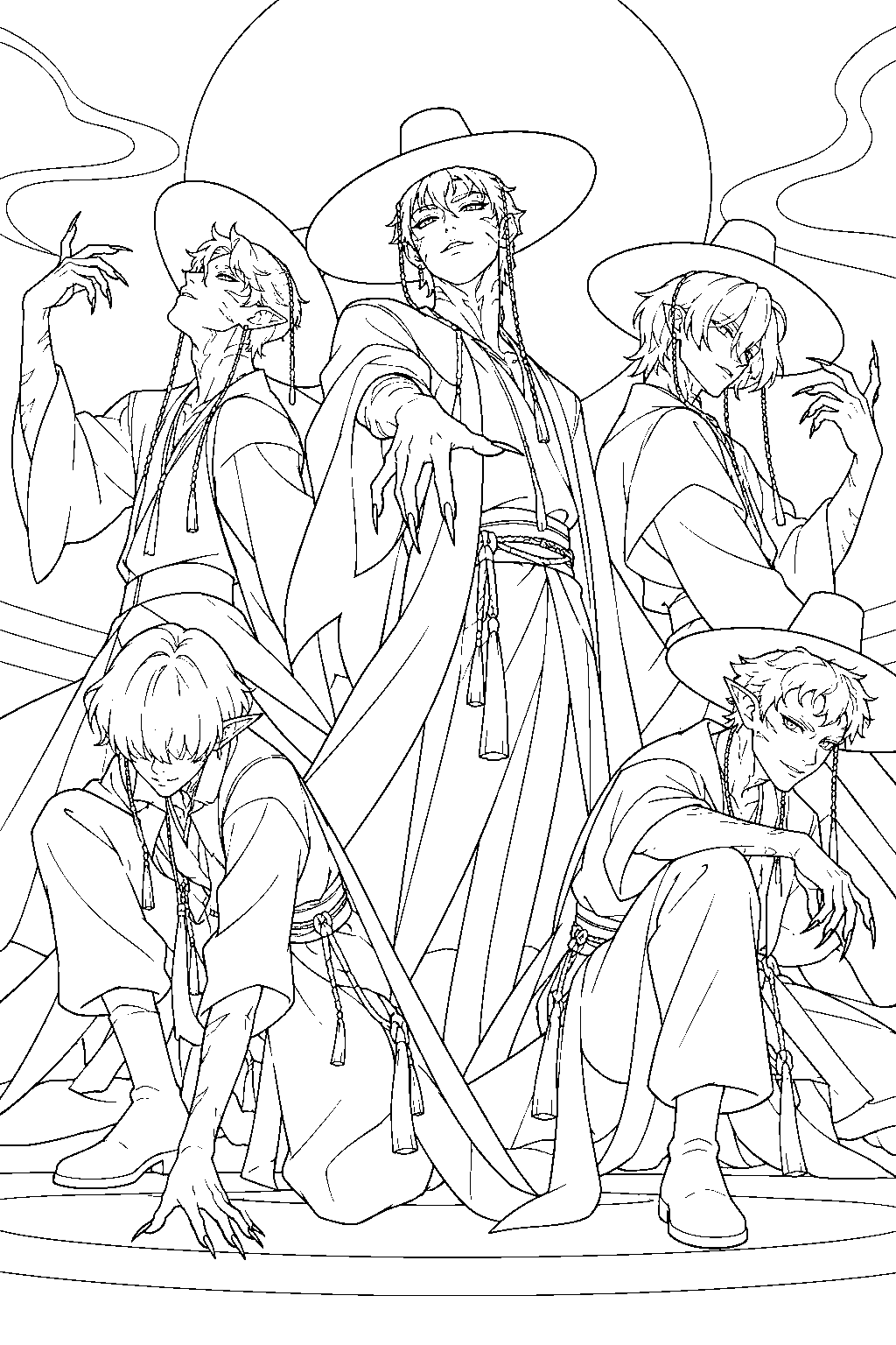 saja boys in demon forms during your idol line art