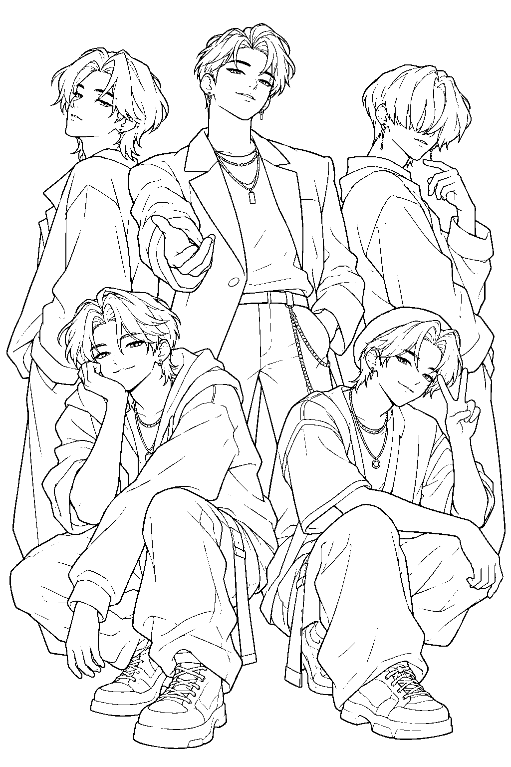 saja boys in human idol forms line art