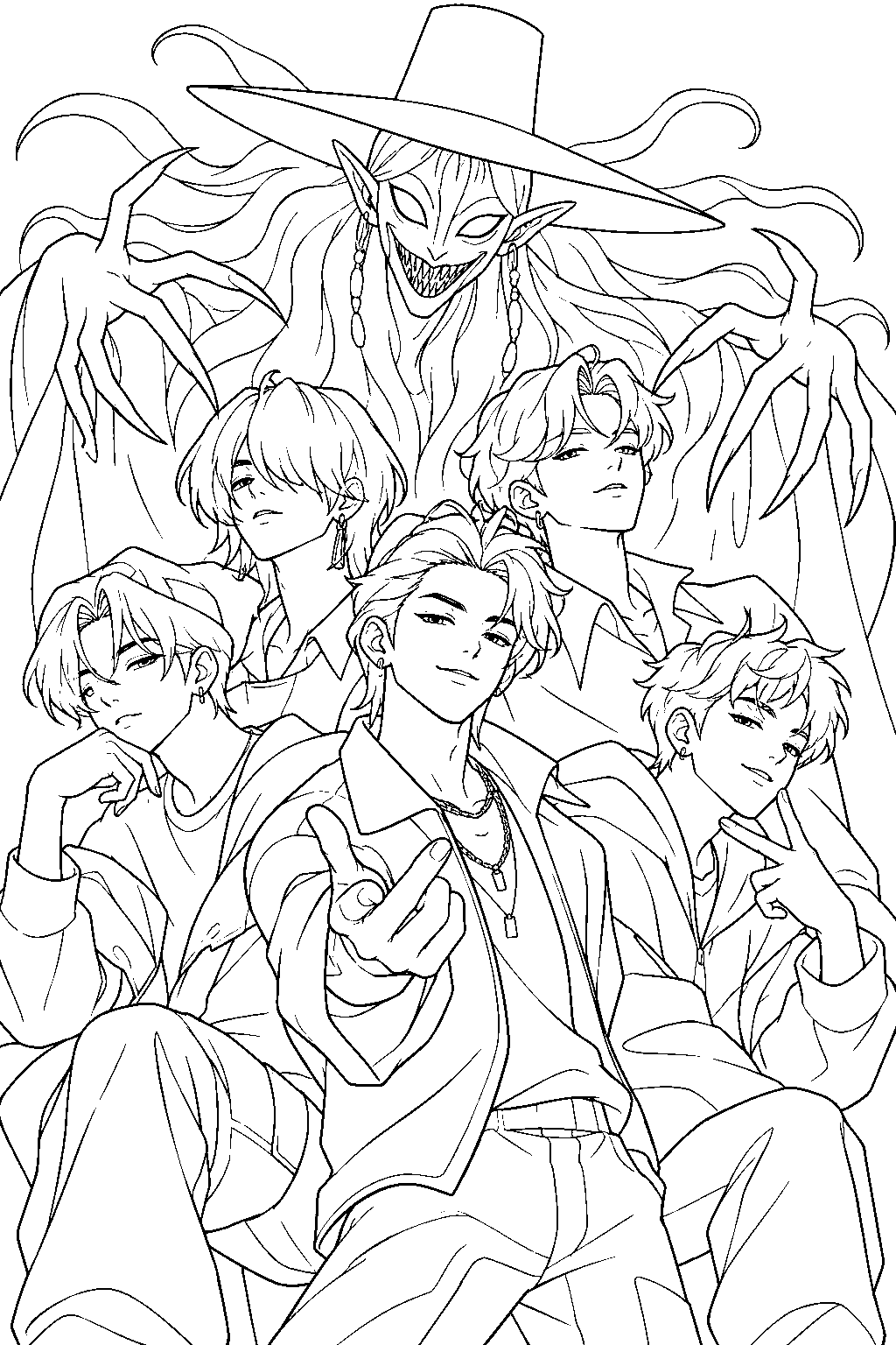 saja boys with gwi ma line art