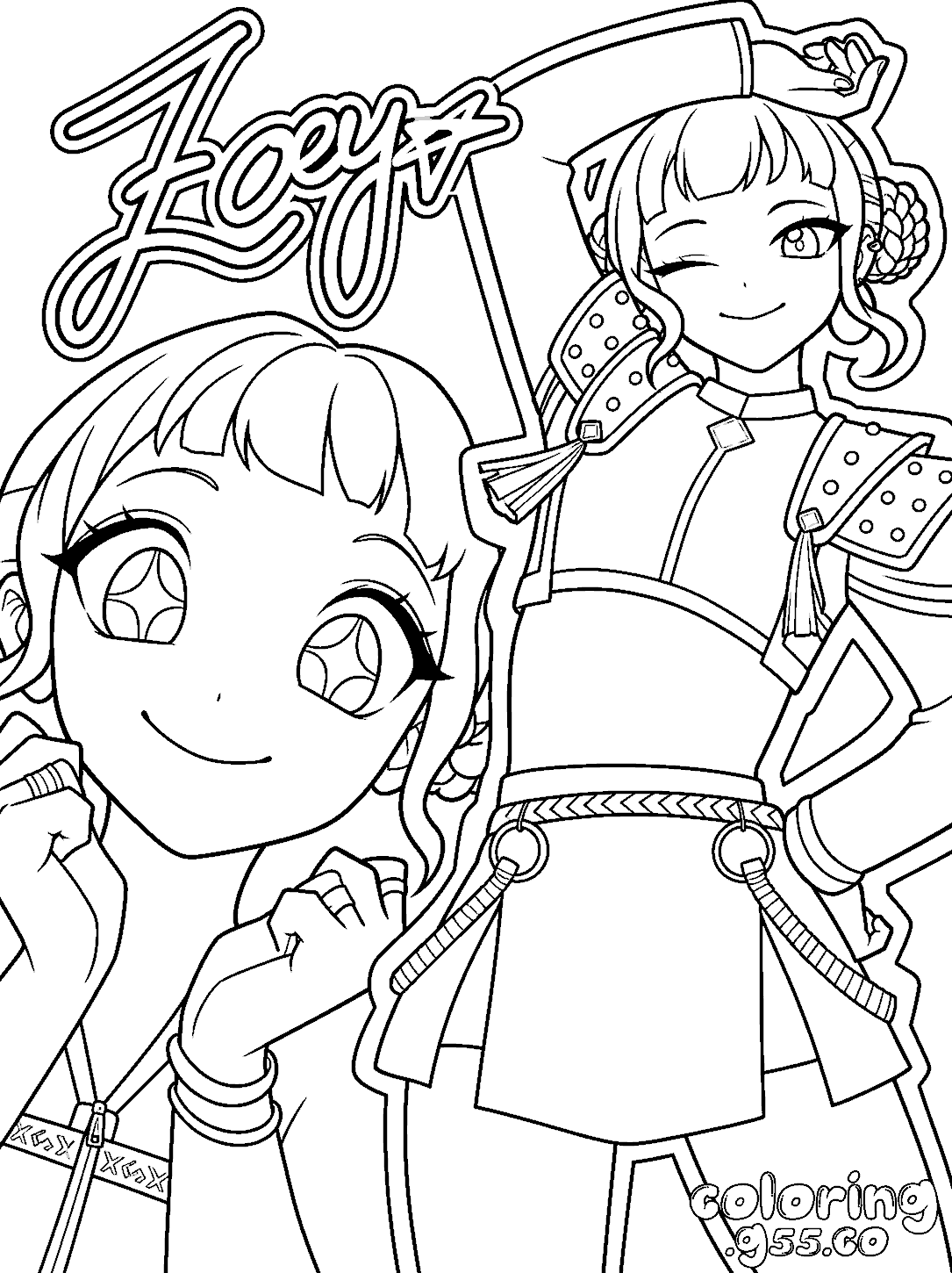 k pop demon hunters zoey battle armor line art for kids