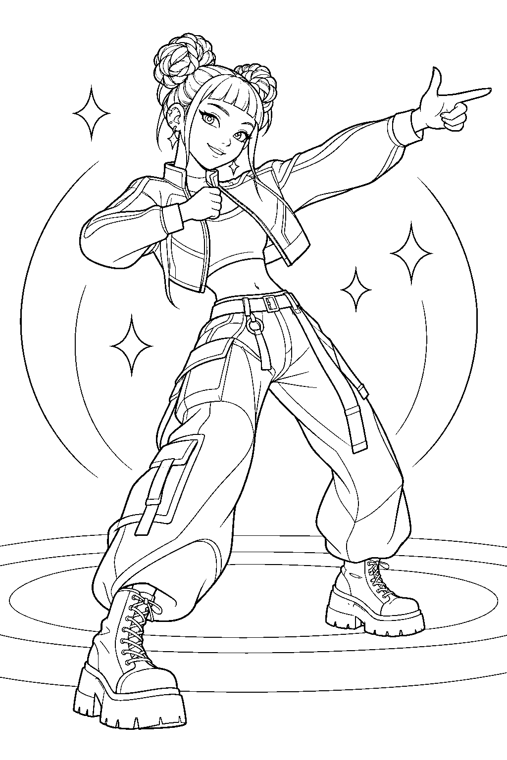 kpop demon hunters zoey striking her how it s done pose line art