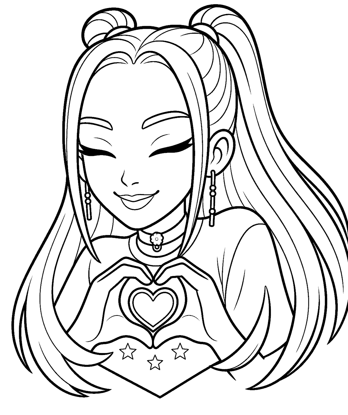 k pop demon hunters mira heart gesture line art for kids