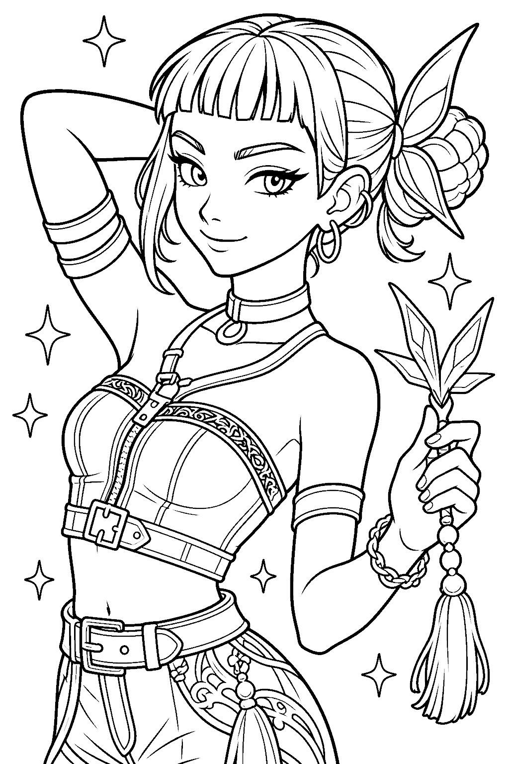 k pop demon hunters zoey crystal kunai line art for kids