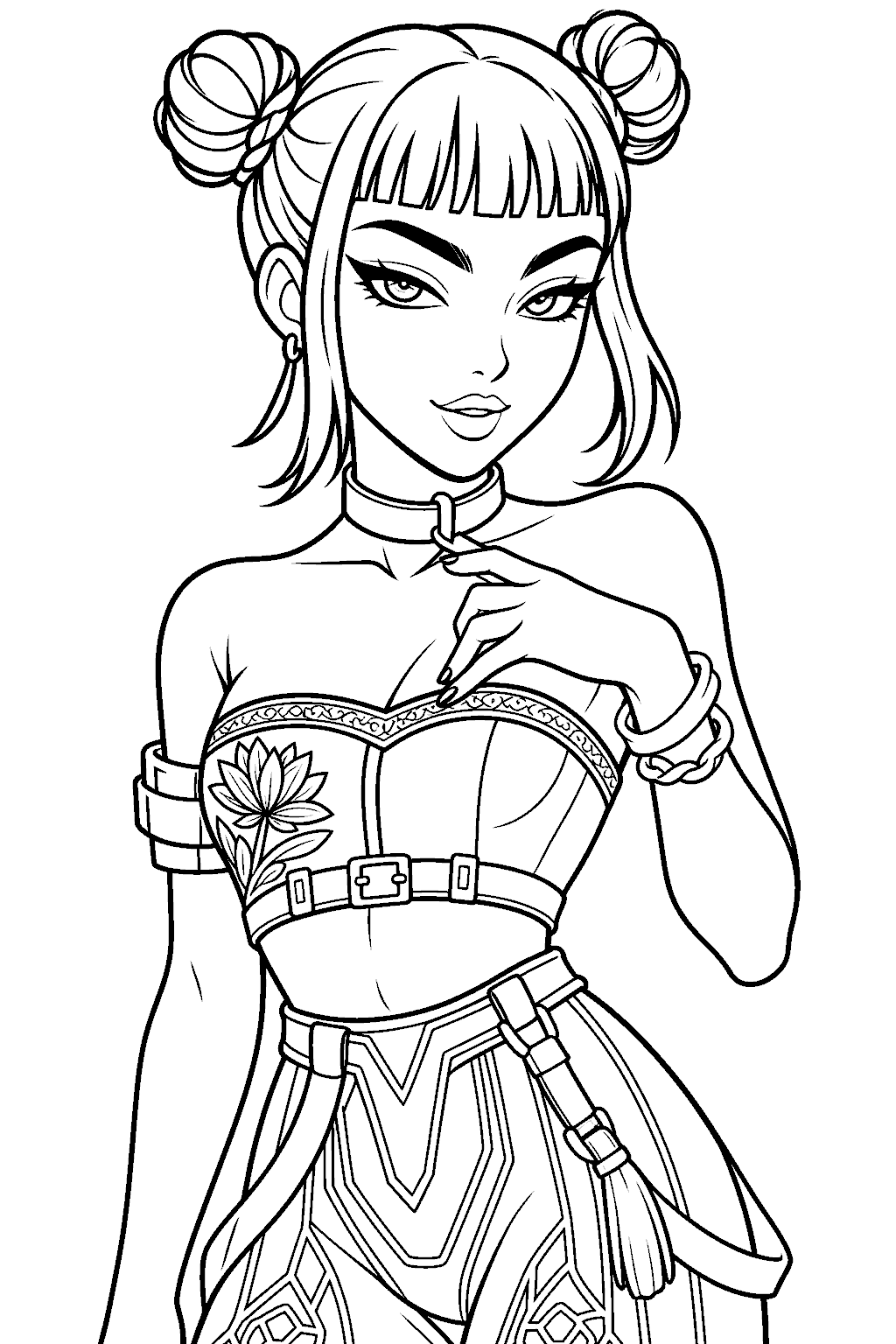k pop demon hunters zoey lotus outfit line art for kids