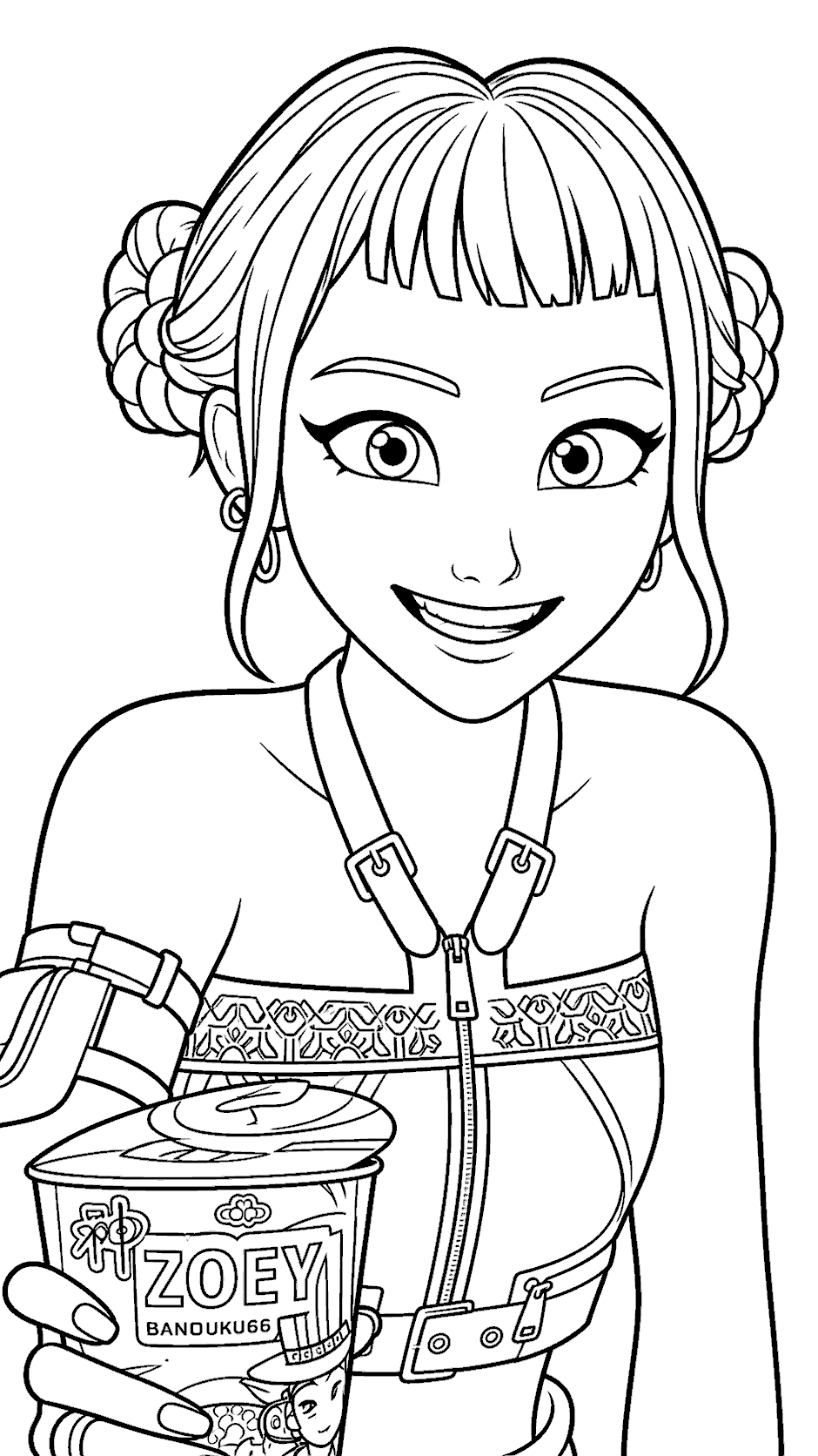 k pop demon hunters zoey ramen noodles line art for kids