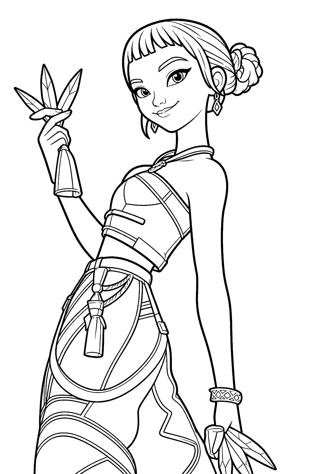 k pop demon hunters zoey weapon pose line art for kids