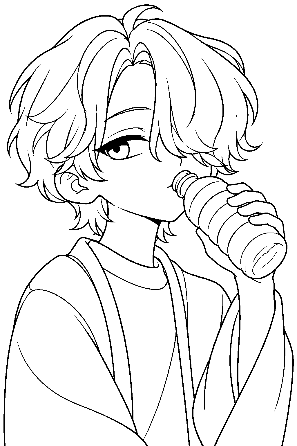 kpop demon hunters baby saja drinking water line art