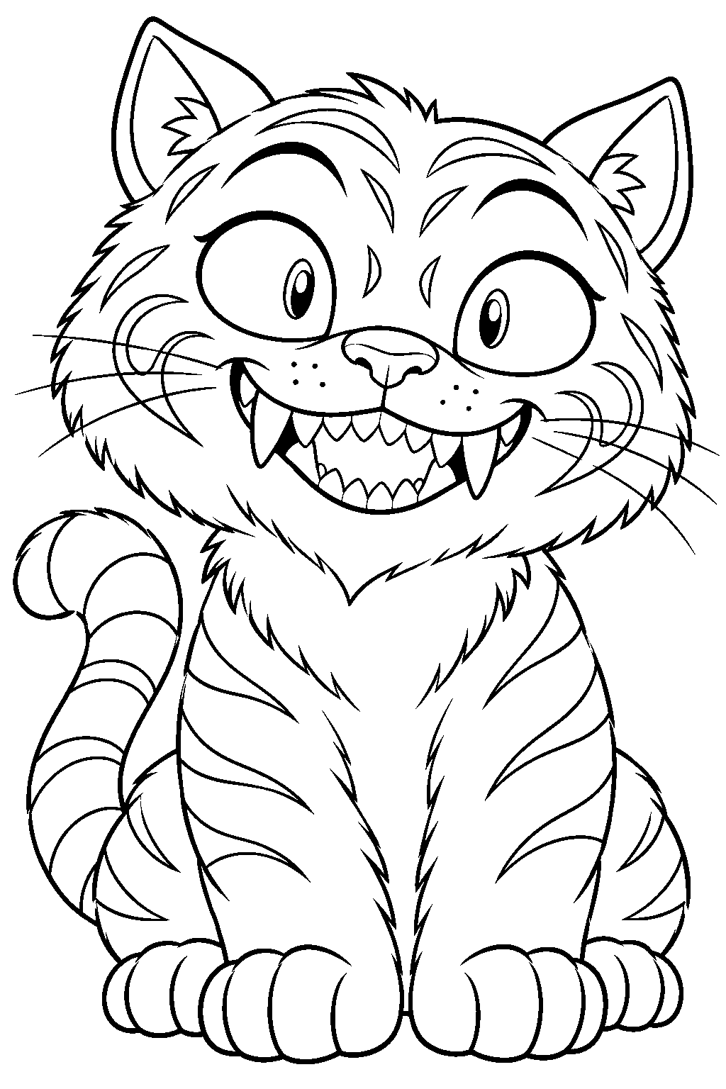 kpop demon hunters derpy tiger with a toothy smile line art