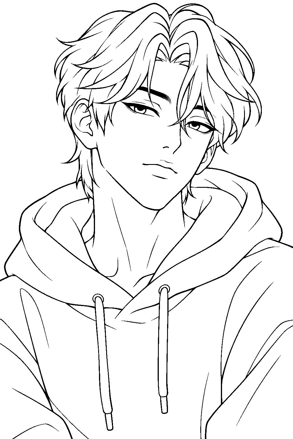kpop demon hunters jinu in a hoodie line art