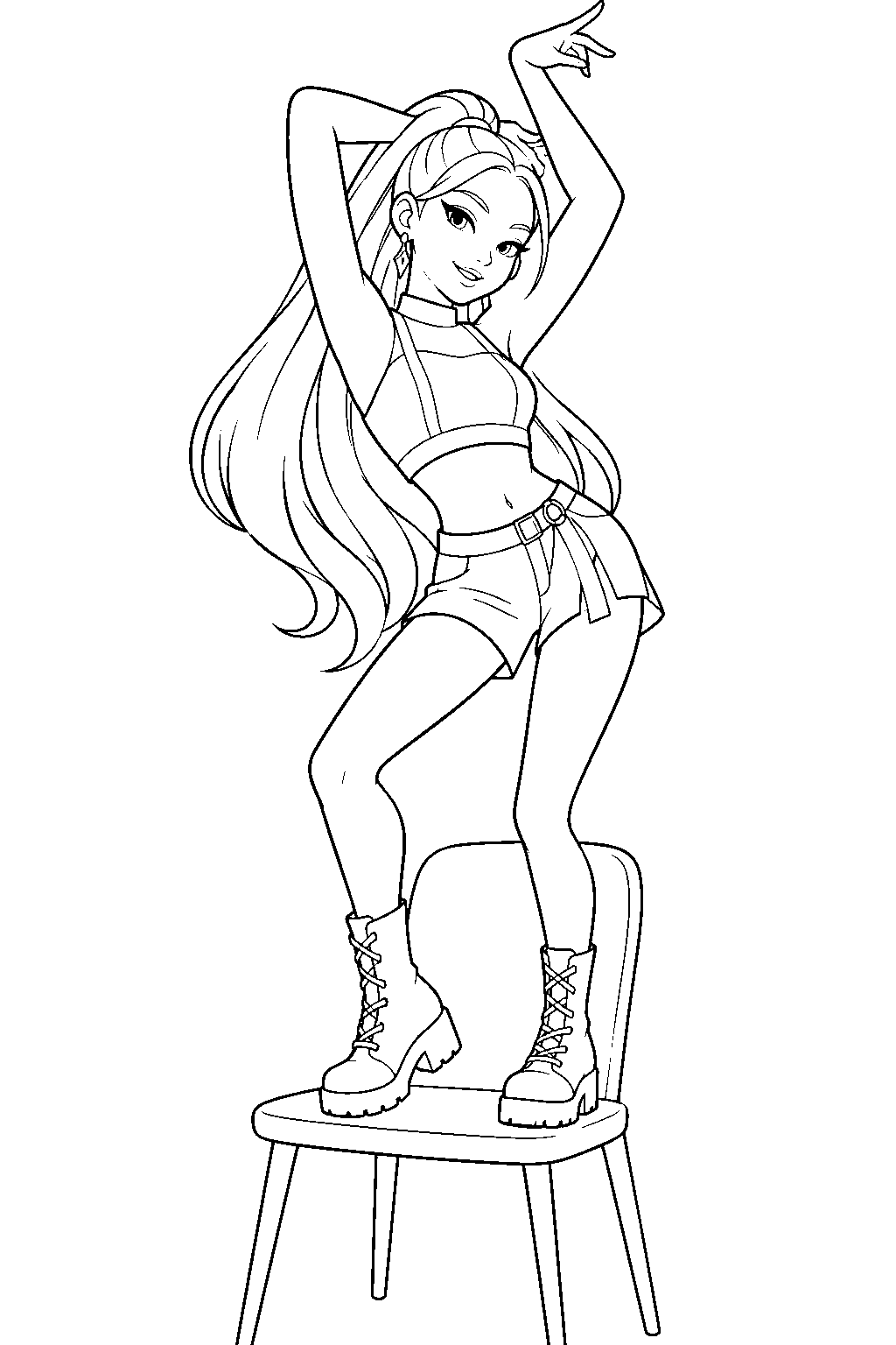 kpop demon hunters mira dancing on a chair line art