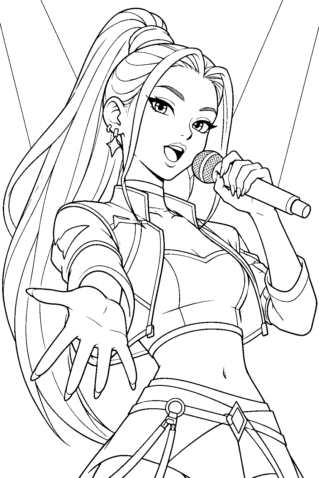 kpop demon hunters mira singing on stage line art