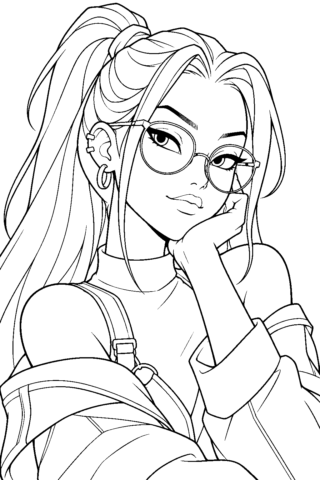 kpop demon hunters mira wearing glasses line art