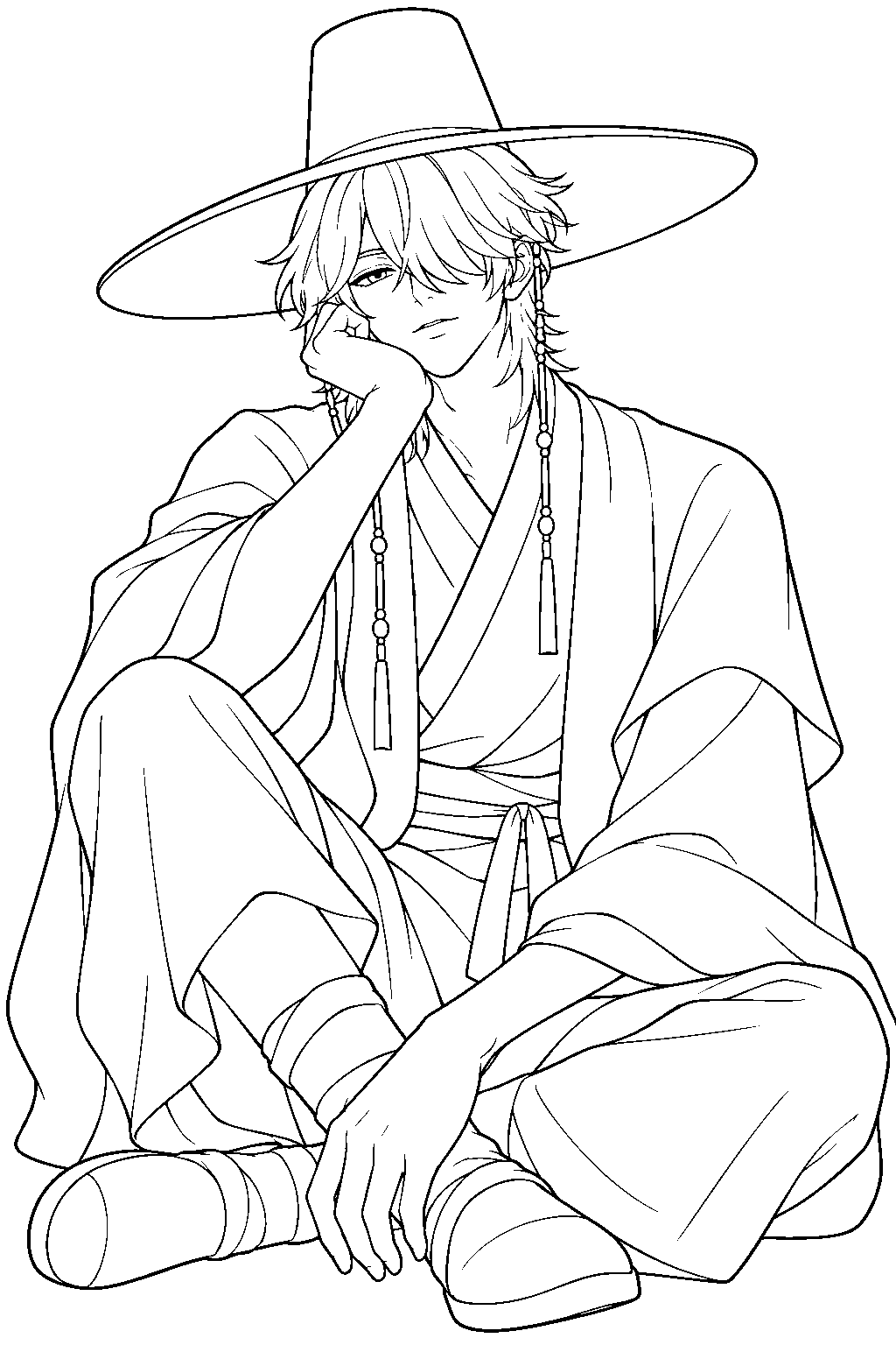 kpop demon hunters mystery saja sitting down line art