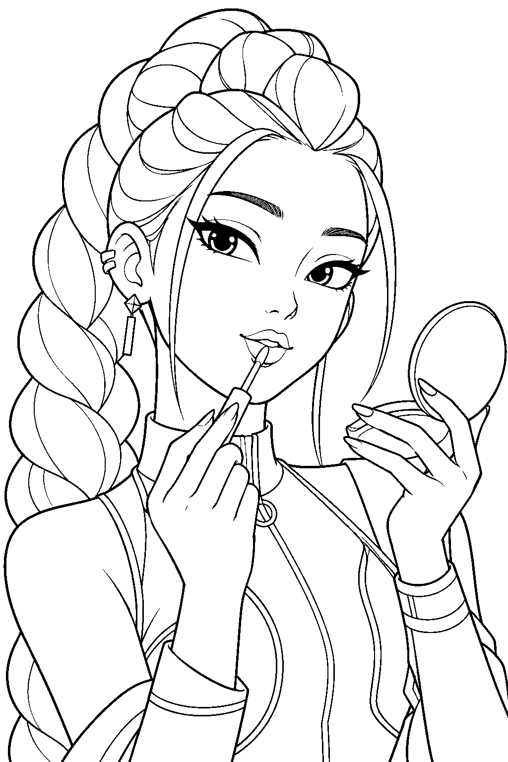 kpop demon hunters rumi applying makeup line art