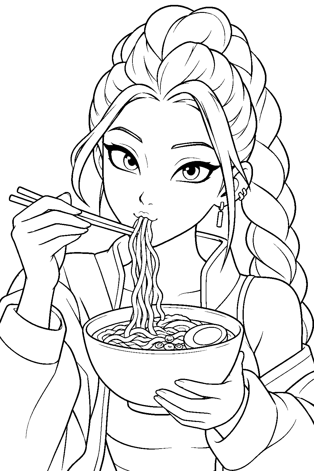 kpop demon hunters rumi eating ramen line art