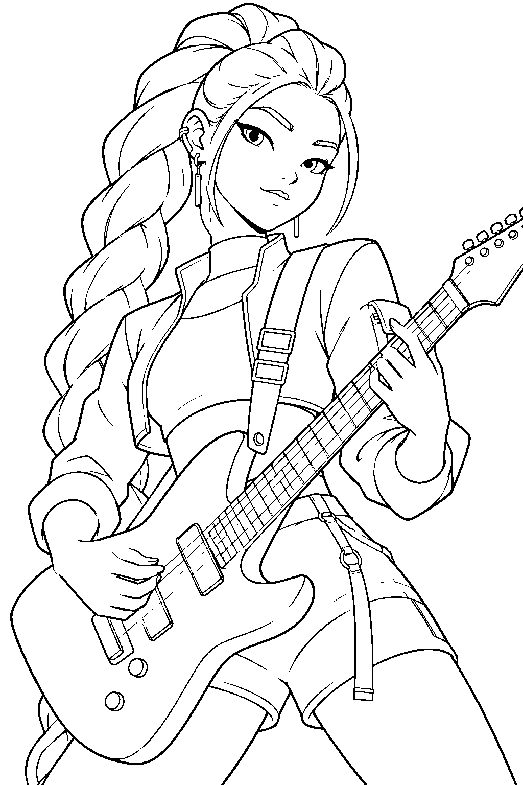 kpop demon hunters rumi playing guitar line art
