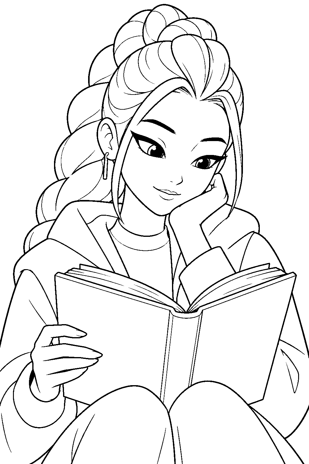 kpop demon hunters rumi reading a book line art