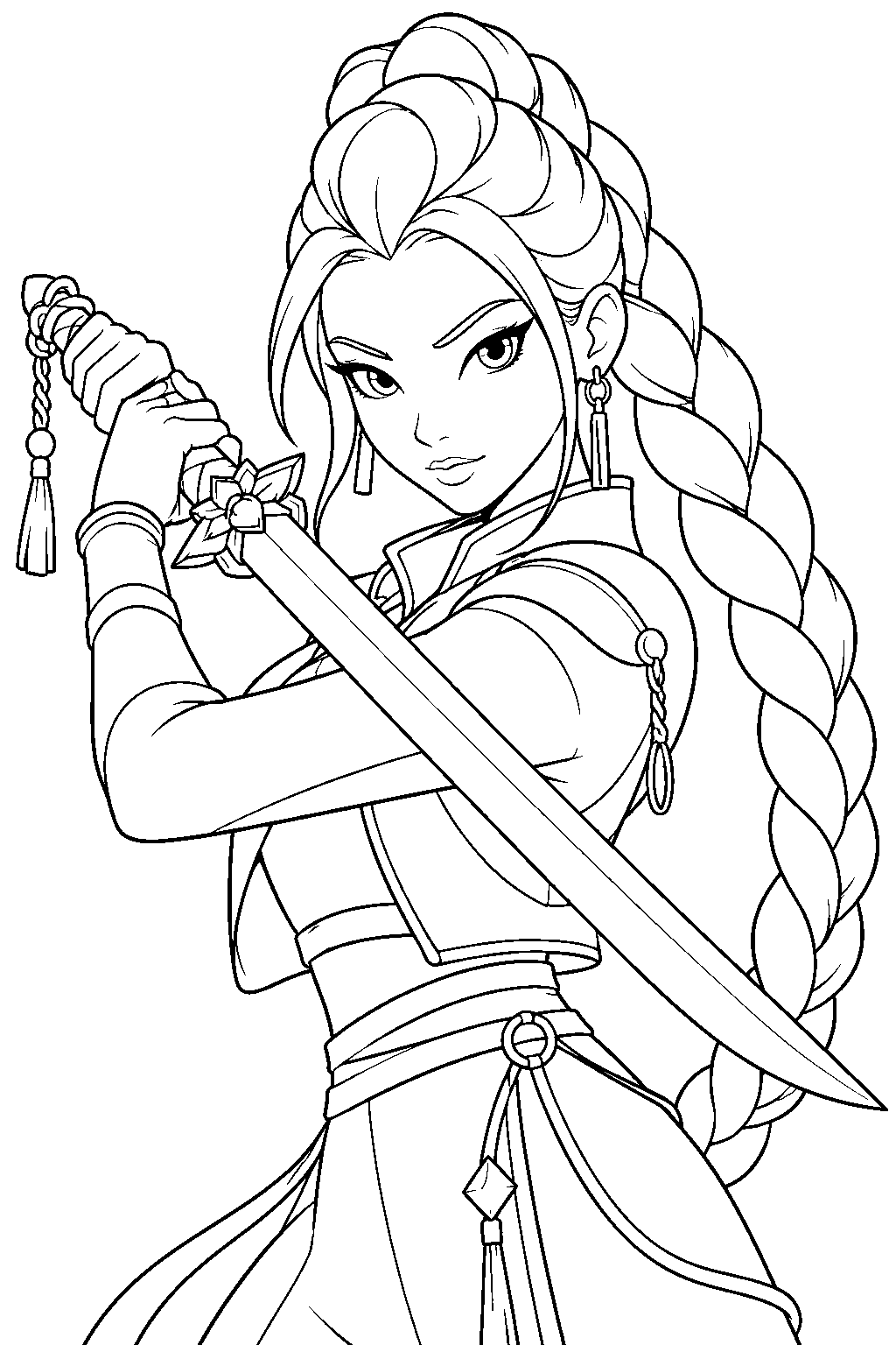 kpop demon hunters rumi with a sword line art