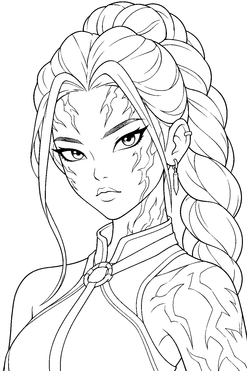 kpop demon hunters rumi with demon markings line art