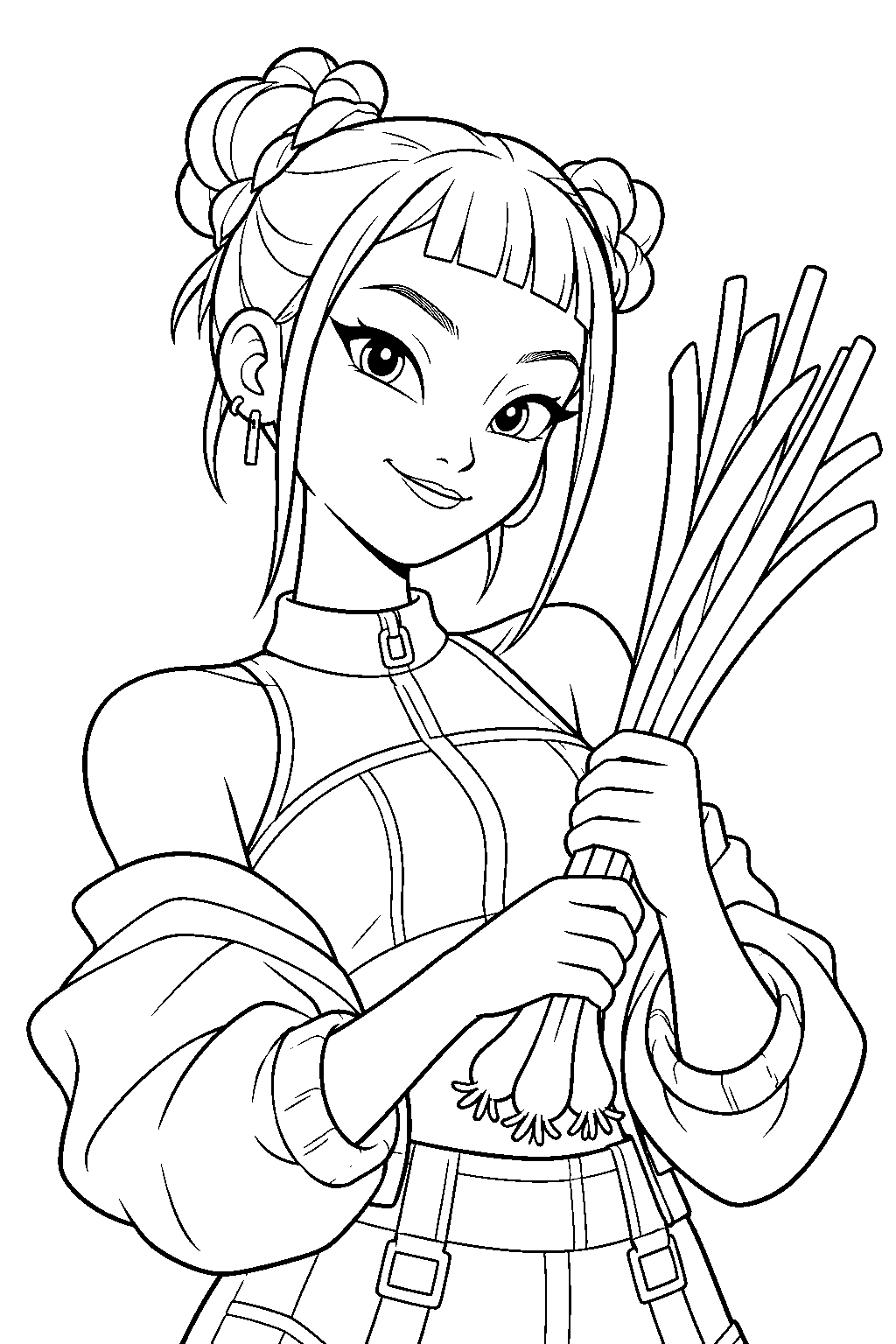 kpop demon hunters zoey holding green onions line art