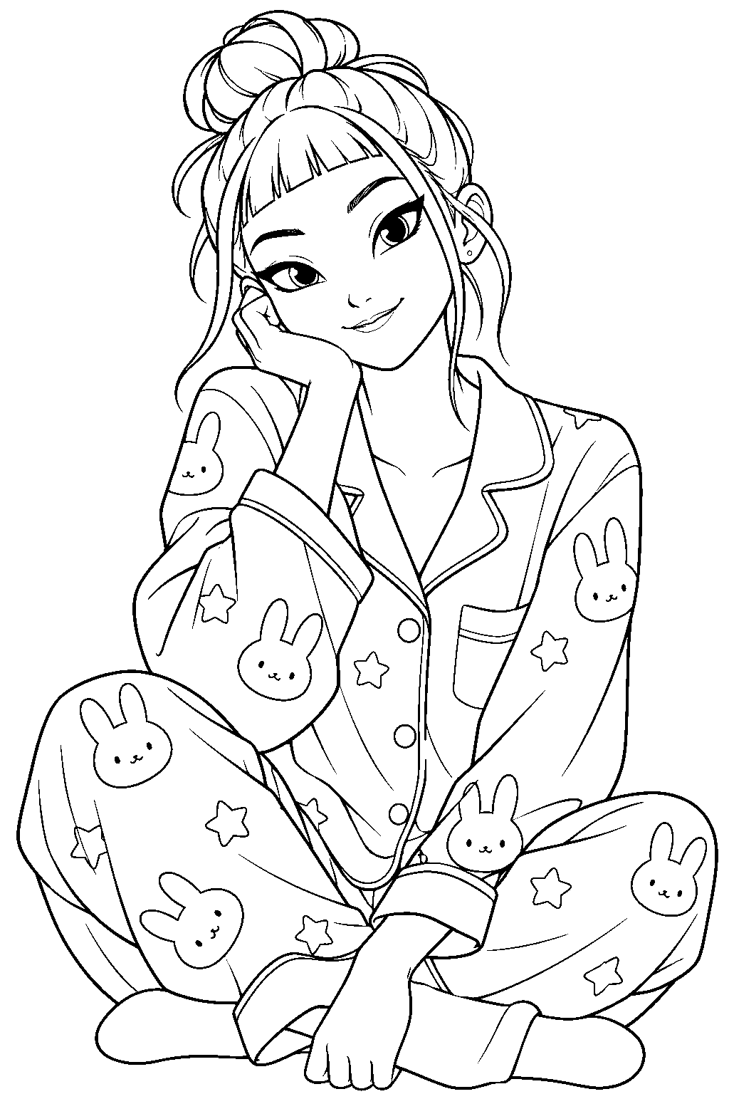 kpop demon hunters zoey in pajamas line art