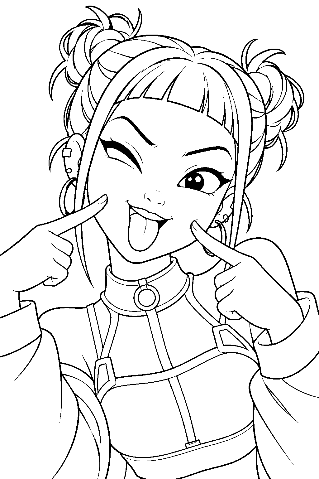 kpop demon hunters zoey making a funny face line art