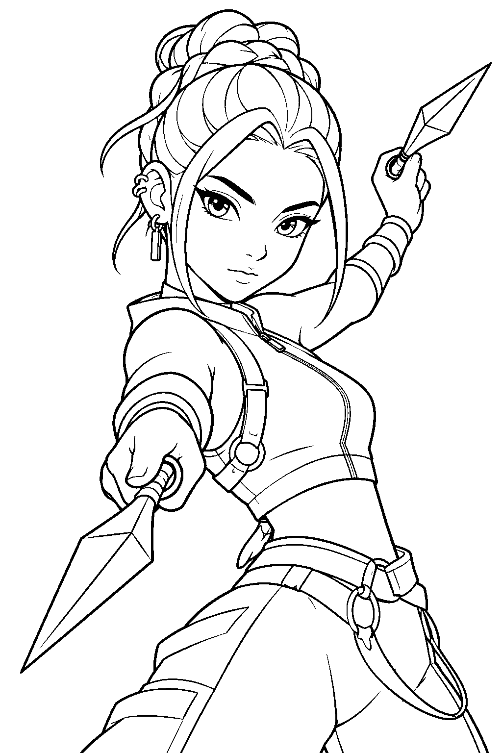 kpop demon hunters zoey throwing knives line art