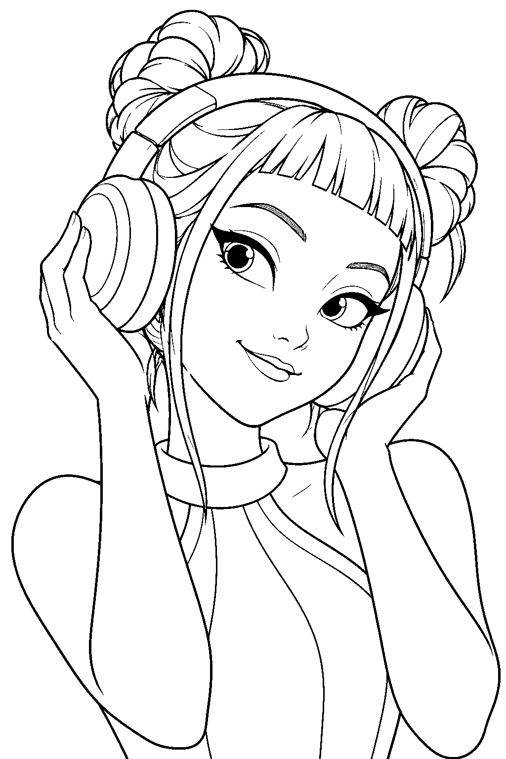 kpop demon hunters zoey wearing headphones line art