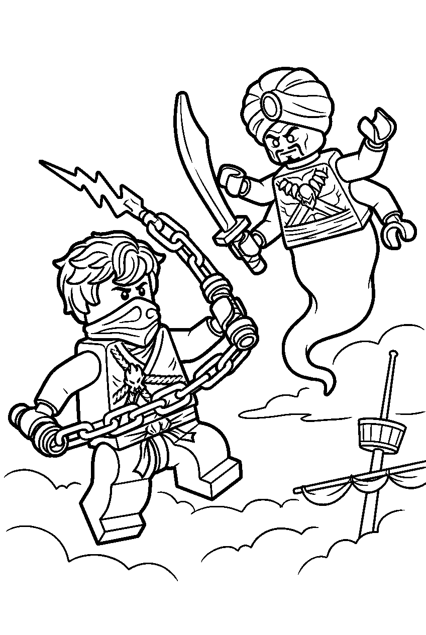 lego ninjago jay fighting nadakhan in season 6 line art