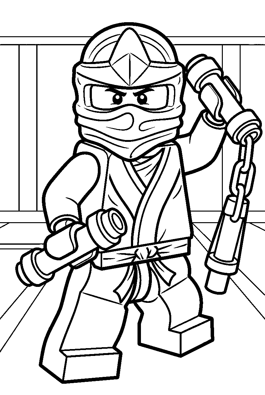 lego ninjago jay holding nunchucks line art