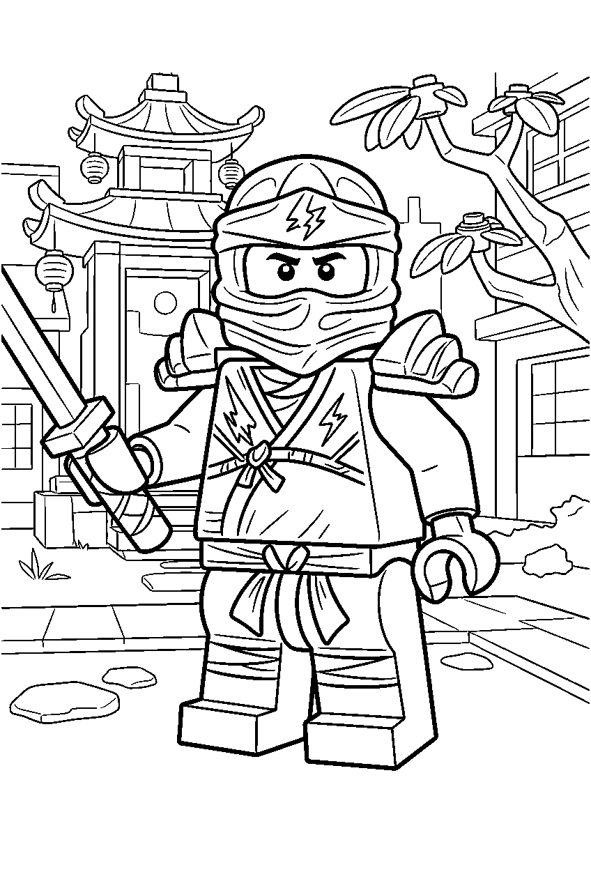 lego ninjago jay in city gardens line art