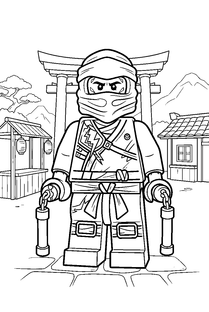 lego ninjago jay in jamanakai village line art