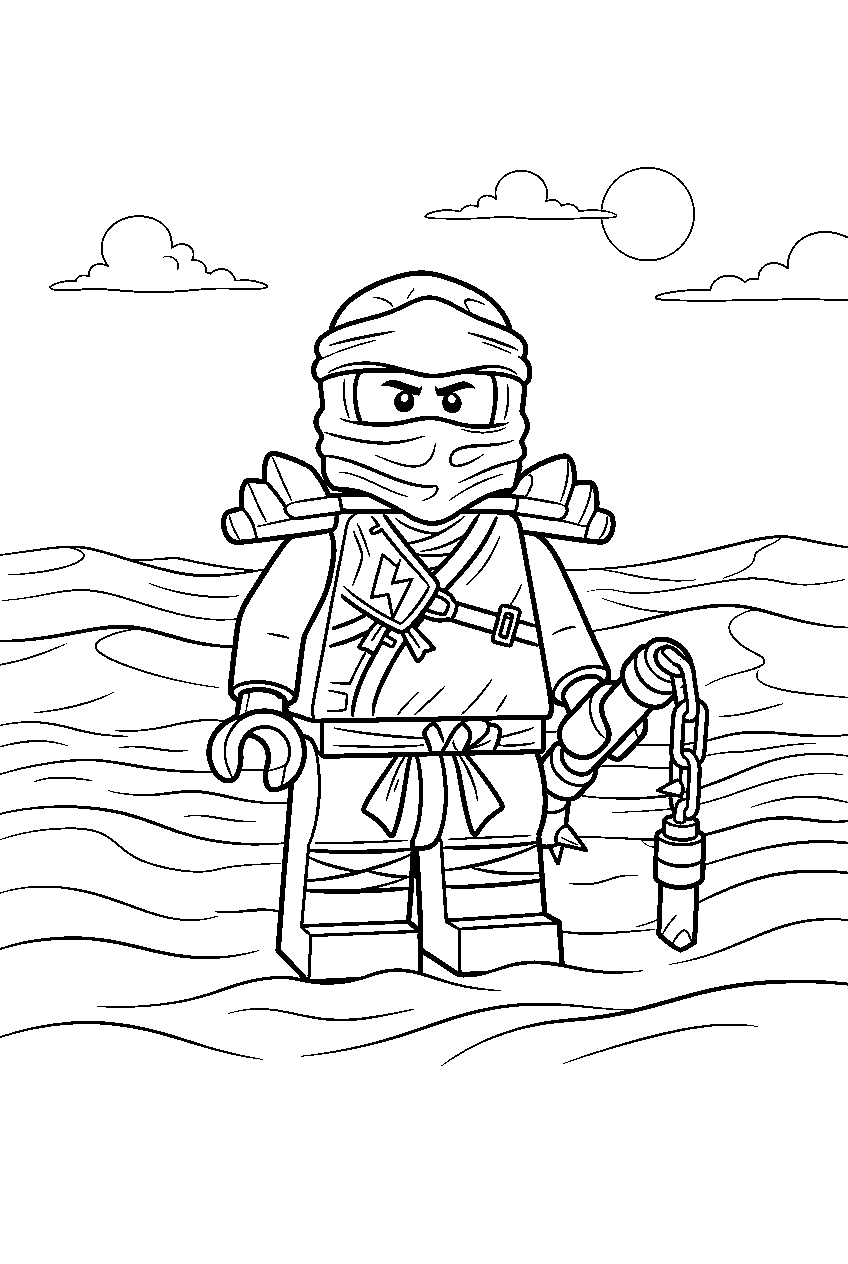 lego ninjago jay in sea of sand line art