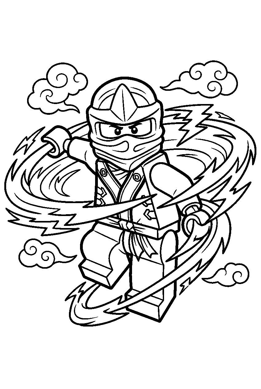 lego ninjago jay using lightning spinjitzu line art
