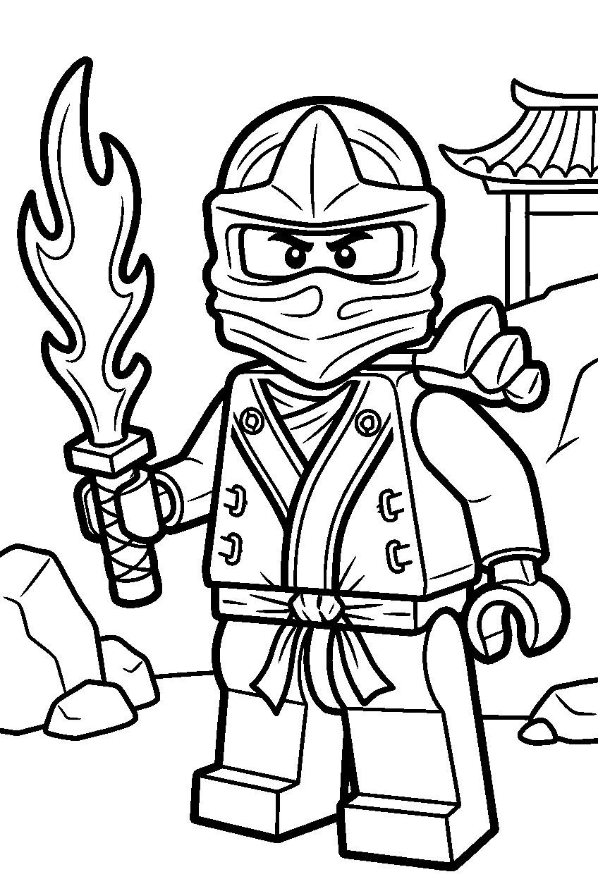 lego ninjago kai fire ninja with fire sword line art