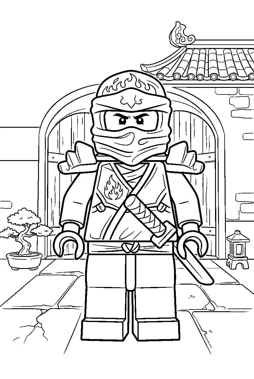 lego ninjago kai in monastery courtyard line art