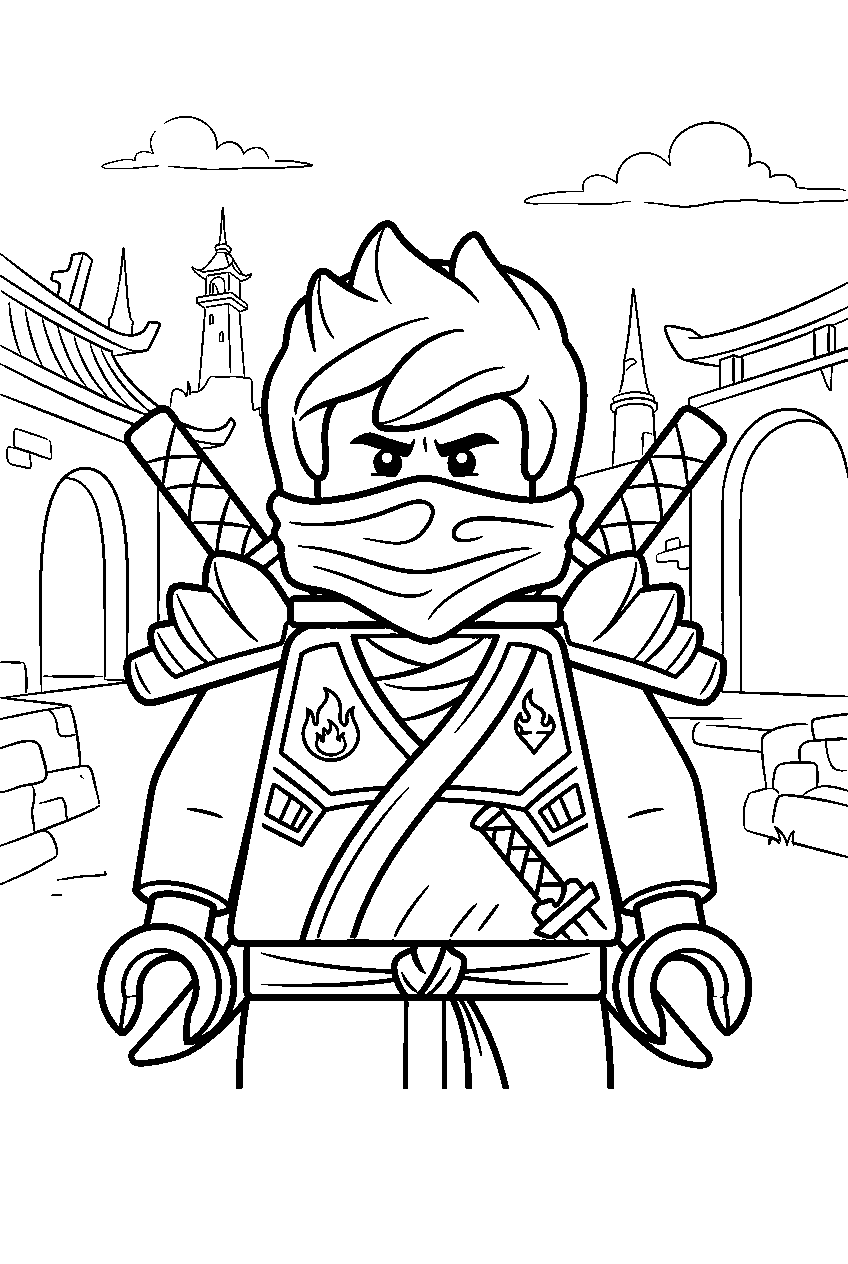 lego ninjago kai in tournament temple city line art