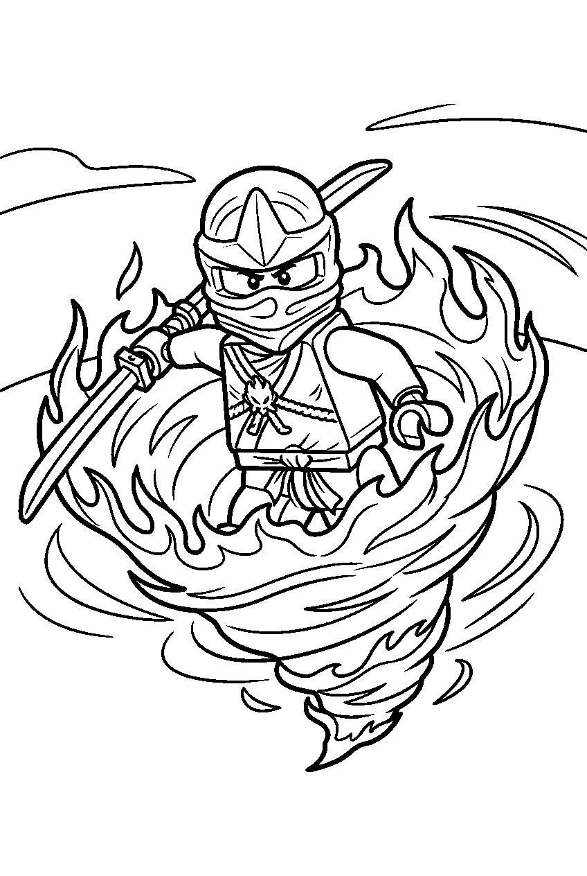 lego ninjago kai performing fire spinjitzu line art