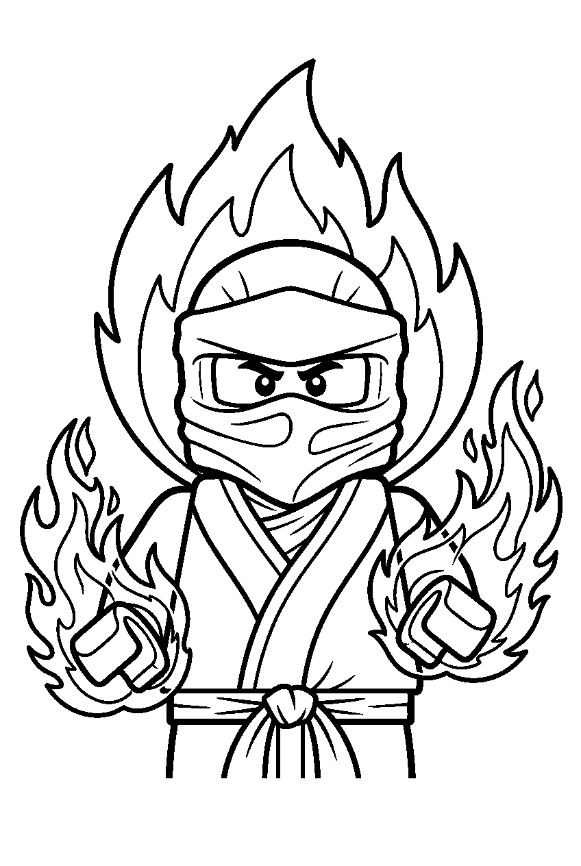 lego ninjago kai using fire powers line art